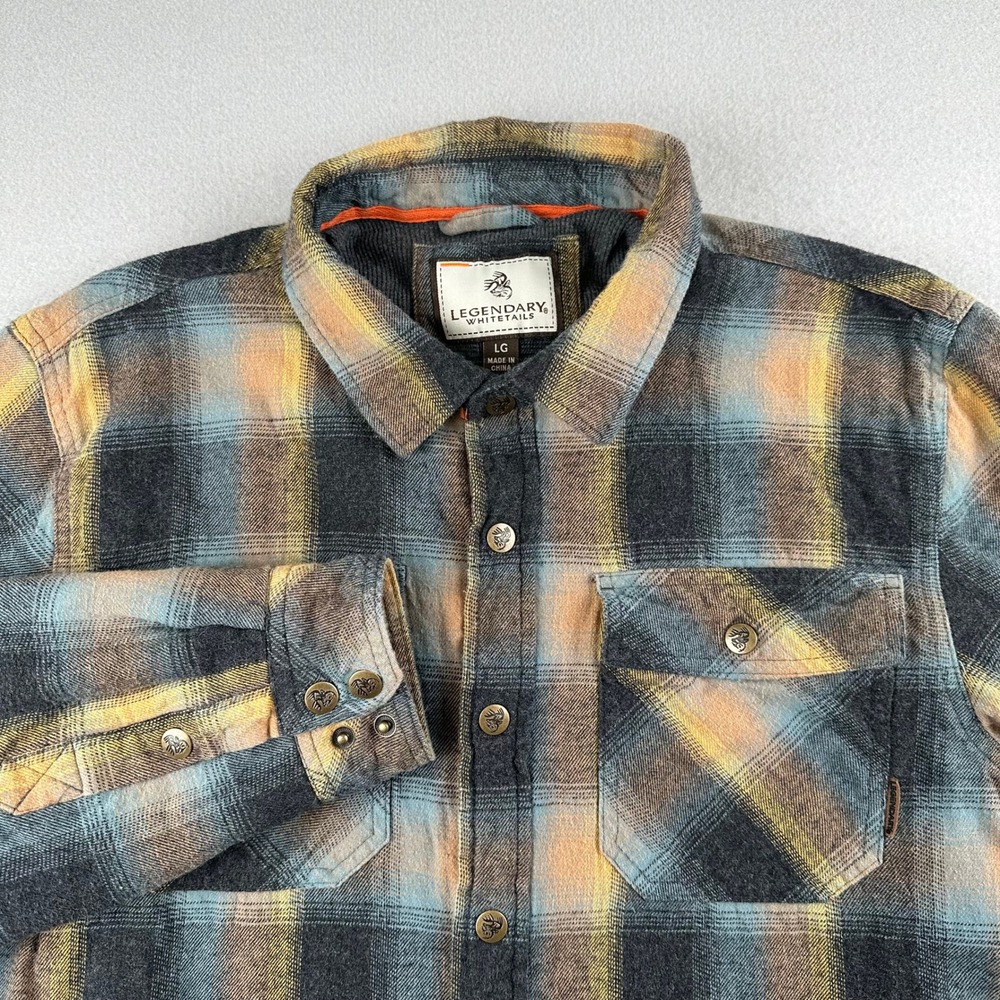Legendary Whitetails Shirt Jacket Men Large Blue Plaid Thermal Lined Snap Front
